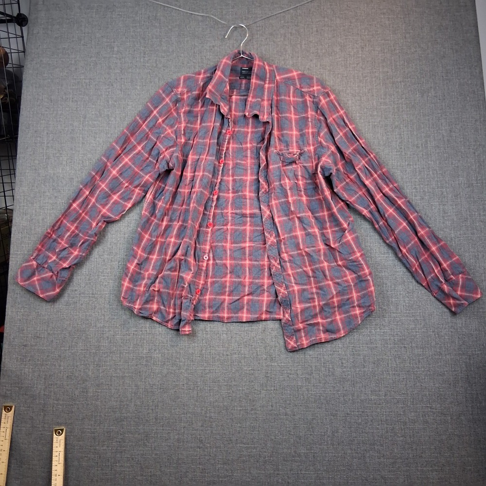 Public Opinion Mens XL Red Blue Plaid Long Sleeve Button Down Shirt Pocket